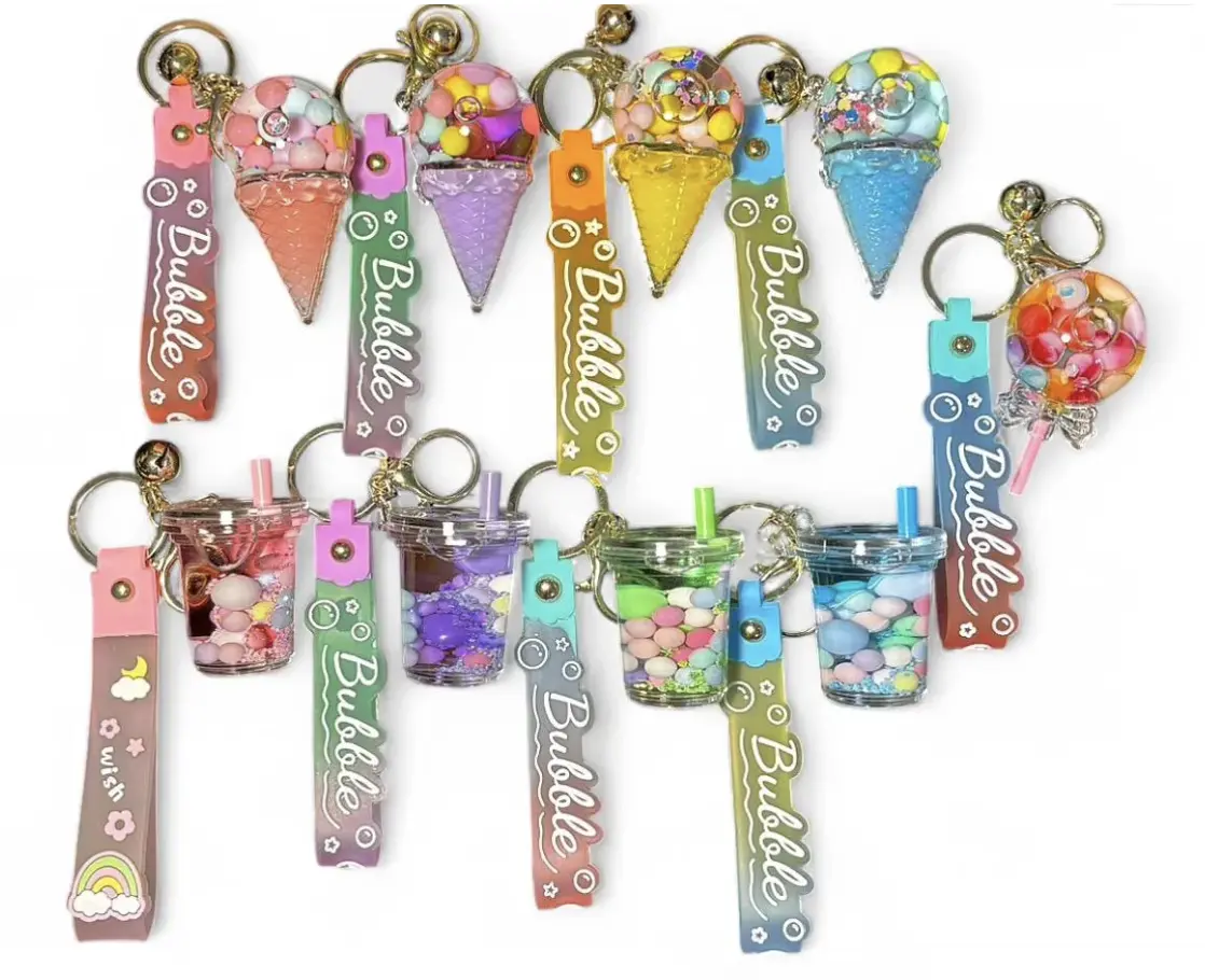 Kawaii Boba Cup & Ice Cream Keychain: Bubble Liquid Charm
