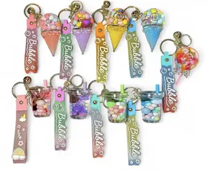 Kawaii Boba Cup & Ice Cream Keychain: Bubble Liquid Charm