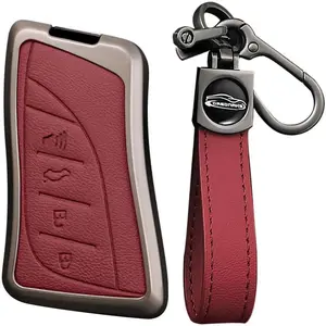 Leather Metal Car Key Fob Cover Case Fit for Lexus ES LS LC RX NX LX TX GX Series RX350 ES350 ES300h 2025 LC500h GX460 2024 Key Holder Key Fob Shell Accessories 4 Button Red-Long Keychain
