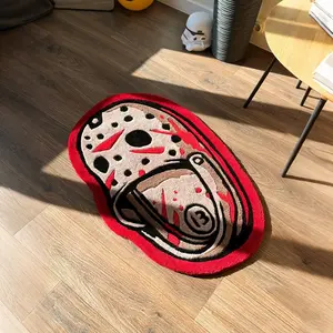 Jason Mask Plush Carpet, Dark Style Freddy Krueger Rug, Horror Movie Theme Living Room Decor, High Elastic Anti-Slip Wear-Resistant Mat, High Elasticity