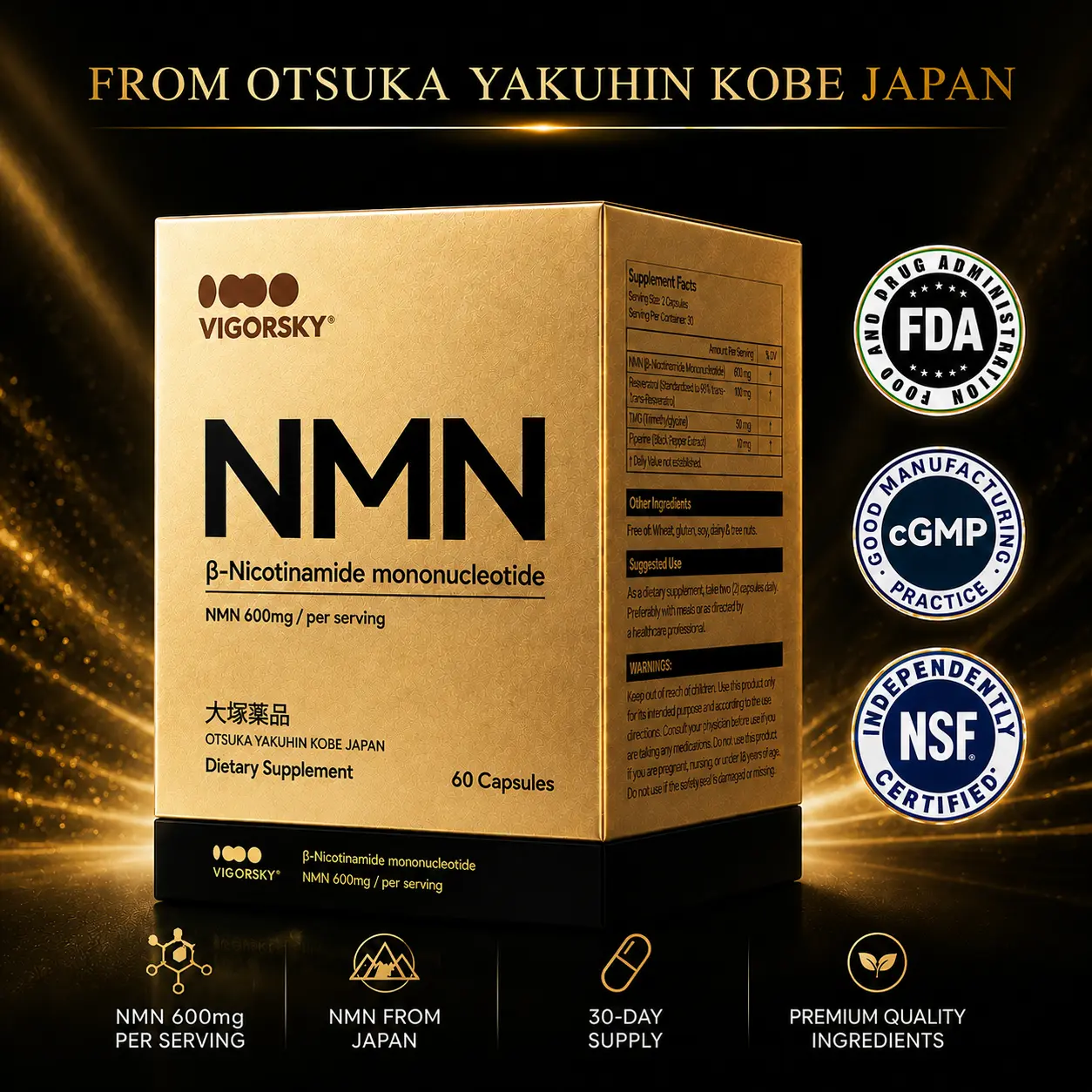 NMN Dietary Supplement - 18000mg Per Bottle, Japanese-Sourced 4-in-1 Blend with Resveratrol, TMG, Piperine, NAD+ Precursor, Supports Cellular Energy, 60 Capsules, 30-Day Supply for Fitness & Healthcare