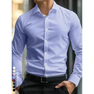 Men's wrinkle resistant long sleeved classic stretch business casual wedding shirt, easy to care fabric, essential for slim fitting men's wardrobeRAIMENTRY