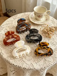 5pcs Chic Leopard Print Hair Clips, Hair Claws for Women, Elegant Summer Style Small Hair Accessories, Perfect for Daily & Hairstyles Decorations