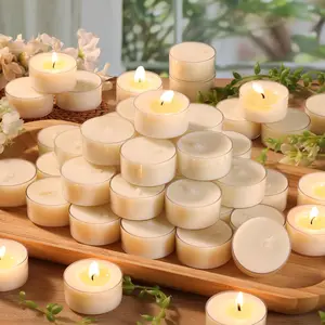 50 Pack 6 Hour Unscented Long Burning Soy Tea Lights Candles Bulk White Small Clean Burning Non-Paraffin Soy Votives for Wedding Party Centerpiece