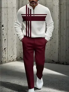 2 sets of high-quality men's semi-collared long-sleeved + long pants sportswear suits, featuring 3D printed patterns, suitable for fitness, outdoor leisure, golf, tennis, business, streetwear, comfortable, soft, breathable / spring, summer, autumn