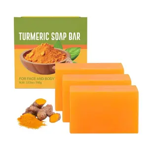 3 PCS Turmeric Soap Bar, Organic Turmeric Bar Soap for Face & Body Cleansing, Handmade Bath Soap Deeply Cleanse Smooth Skin Moisturizing Soothing, For All Skin Types, Men and Women