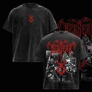 Guts x Griffith Vintage Washed Oversized T-Shirt – Berserk Anime Graphic Tee, Guts & Griffith Manga Art Shirt, Men's Casual Streetwear Apparel, Unisex Top, Gift for Berserk Fans