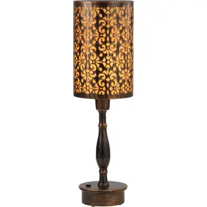 LED Rechargeable Cordless Table Lamp with Dimmer, Small Battery Operated Lights, Touch Nightstand Lamp, Vintage Bronze Ambient Lighting Home Living Room Side End Entryway Table Outdoor Patio