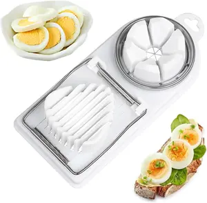 Egg Slicer, Heavy Duty Strawberry Wedger, 2-IN-1 Stainless Steel Blades, Boiled Egg Cutter Dicer for Soft Fruit Mushroom Home Use