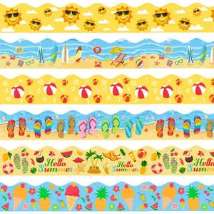 75Ft Summer Bulletin Board Borders Ice Cream Beach Ball Sun Flip Flop Trim Decorations for Summer Beach Pool Classroom Home Office Chalkboard Wall Door