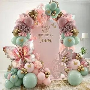 Spring Butterfly Balloon Arch Kit,137Pcs Pastel Pink Green Gold Balloon Garland with 3D Butterfly Stickers,Big Butterfly Foil Balloon for Girls Fairy Birthday Bridal Baby Shower Tea Party Decoration