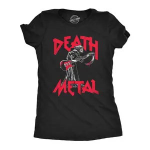 Womens Death Metal T Shirt Funny Brutal Grim Reaper Bloody Guitar Tee for Ladies Funny Womens T Shirts Cute Vintage Fashion Casual Ladies T-Shirt Gift Sarcastic Tops for Women Funny Music Top Women's Novelty Black -