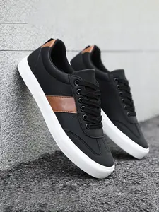 Men's Fashion Colorblock Lace-Up Low-Top Sneakers, Casual Comfortable Patchwork Design, Breathable Anti-Slip Sports Shoes