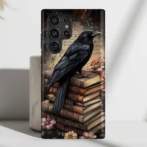 Phone Case With Gothic Book Raven Dark Fantasy Design for iPhone 17 16 15 14 13 12 Pro Max Plus X, Samsung Galaxy S25 S24 S23 S22 S21 Ultra