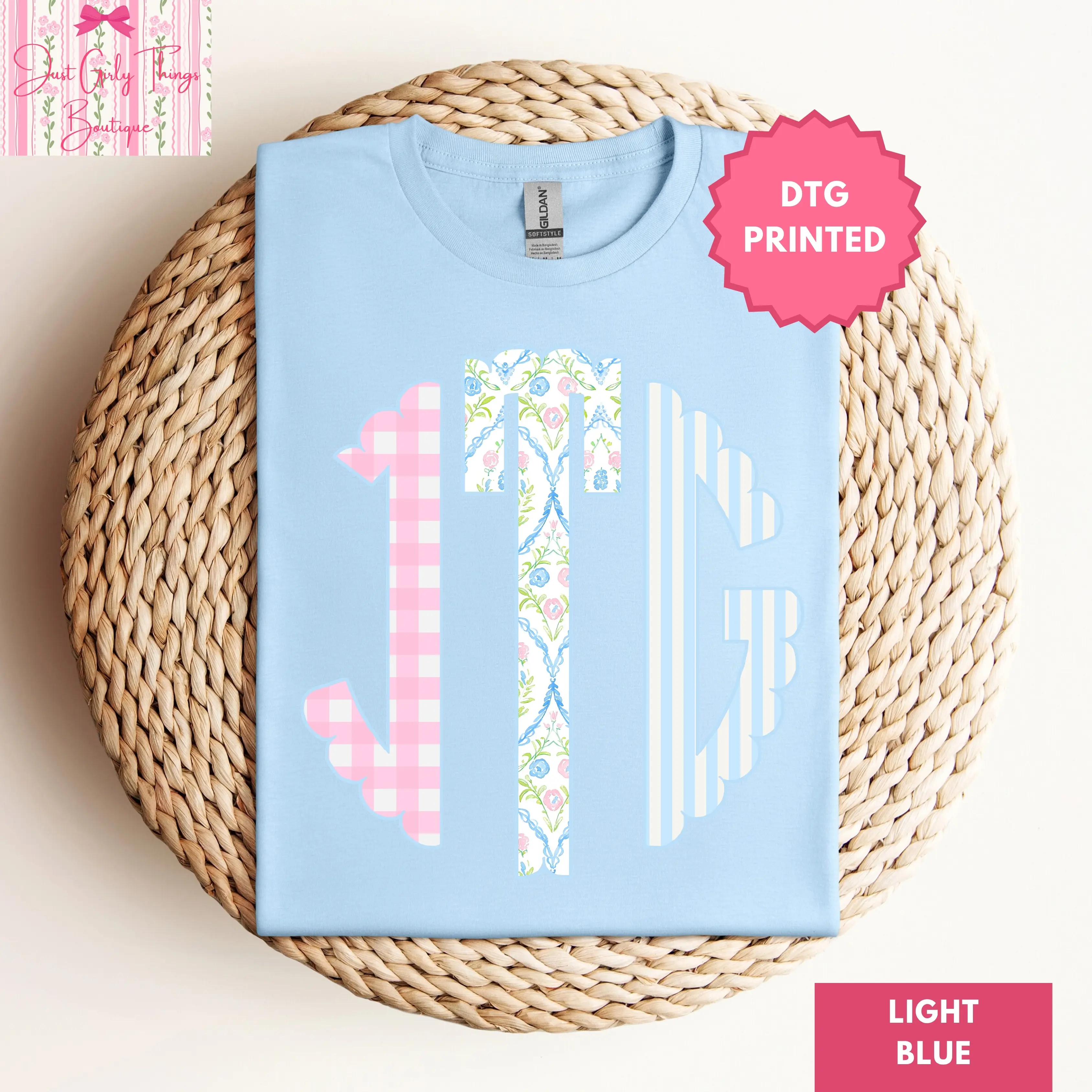 Custom Grandmillennial Monogram Shirt - Gildan 64000 Softstyle Tee - (Leave First Name Initial, Last Name Initial, Middle Name Initial in Notes at Checkout), Custom Name Shirt, Personalized Name Shirt, Custom Monogram Shirt, Floral Monogrammed Shirt