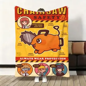 Anime P-Pochita Cute Throw Soft Flannel Blanket Soft Funny Throw Blanket Cozy Lightweight Plush Portable Cover Blanket For Sofa,Warm Gift For Birthday,Christmas,Multiple Blanket