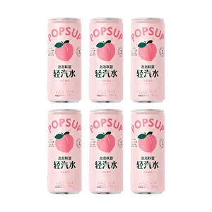 PAOPAOLIANMENG Prebiotic Sparkling Water, Peach Flavor, 330ml x 6 Cans - Low Calorie, Real Fruit Juice, Refreshing & Guilt-Free