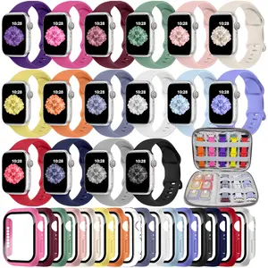 16 strap with watch case Compatible with Apple Watch Sport Bands 40mm 41mm 42mm 44mm 45mm 46mm for Women Men, Silicone Strap with Screen Protector Bumper Case&Storage Organizer for iWatch Series 10 9 8 7 6 5 4 SE