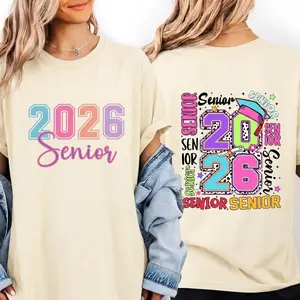 Class of 2026 Senior Colorful Typography Double-Sided Graduation T-Shirt Sweatshirt TOP
