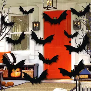 Hanging Bats Halloween Decorations 12pcs Halloween Hanging Flying Bat with Glowing Eyes for Outdoor Decor