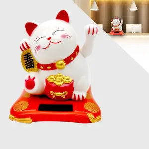 Vivid and Lovely Solar Waving Fortune Cat Statue Decorations for Front Desk Car Business Openings, 2.95IN White 1PCS