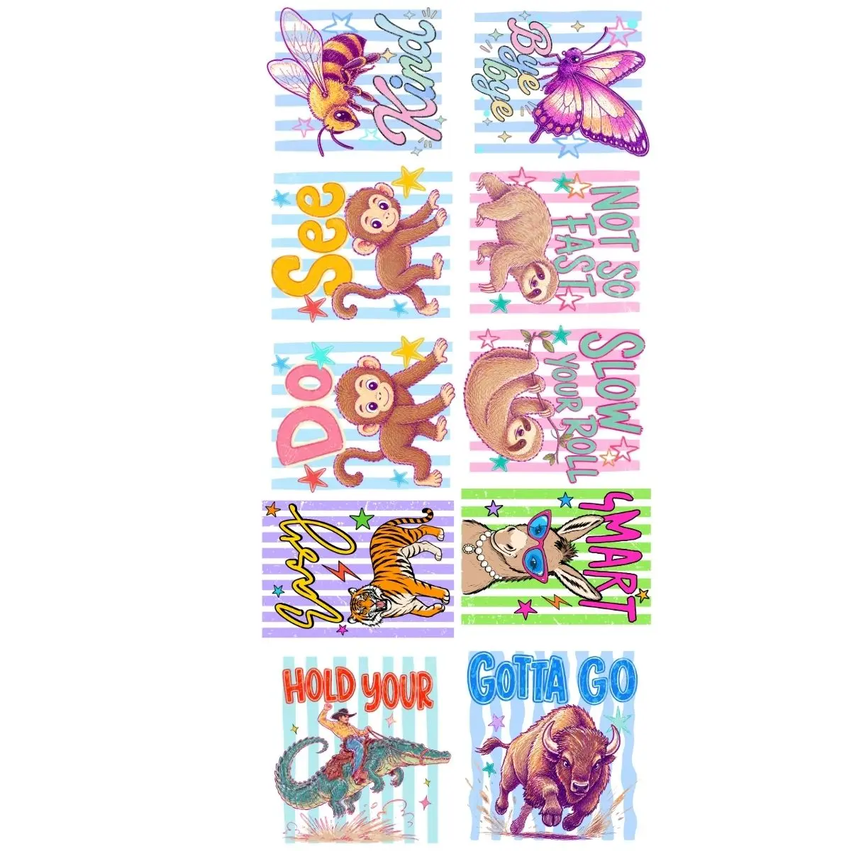 Funny Animals summer Premade Gangsheet 10 Adult Size Transfers