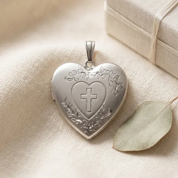 Women's 925 Sterling Keepsake Locket Necklace - Elegant Vintage Cross Pendant, Nickel-Free Jewelry for Daily Wear, Birthday Gift, Hand-Engraved, Photocard Holder, Satin