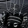 Men's Punk Style Stainless Steel, Cross Pendant Necklace, Chain Bracelet and Ring, Jewelry Gift Set, for Party and Daily Wear, Trendy Birthday Gift