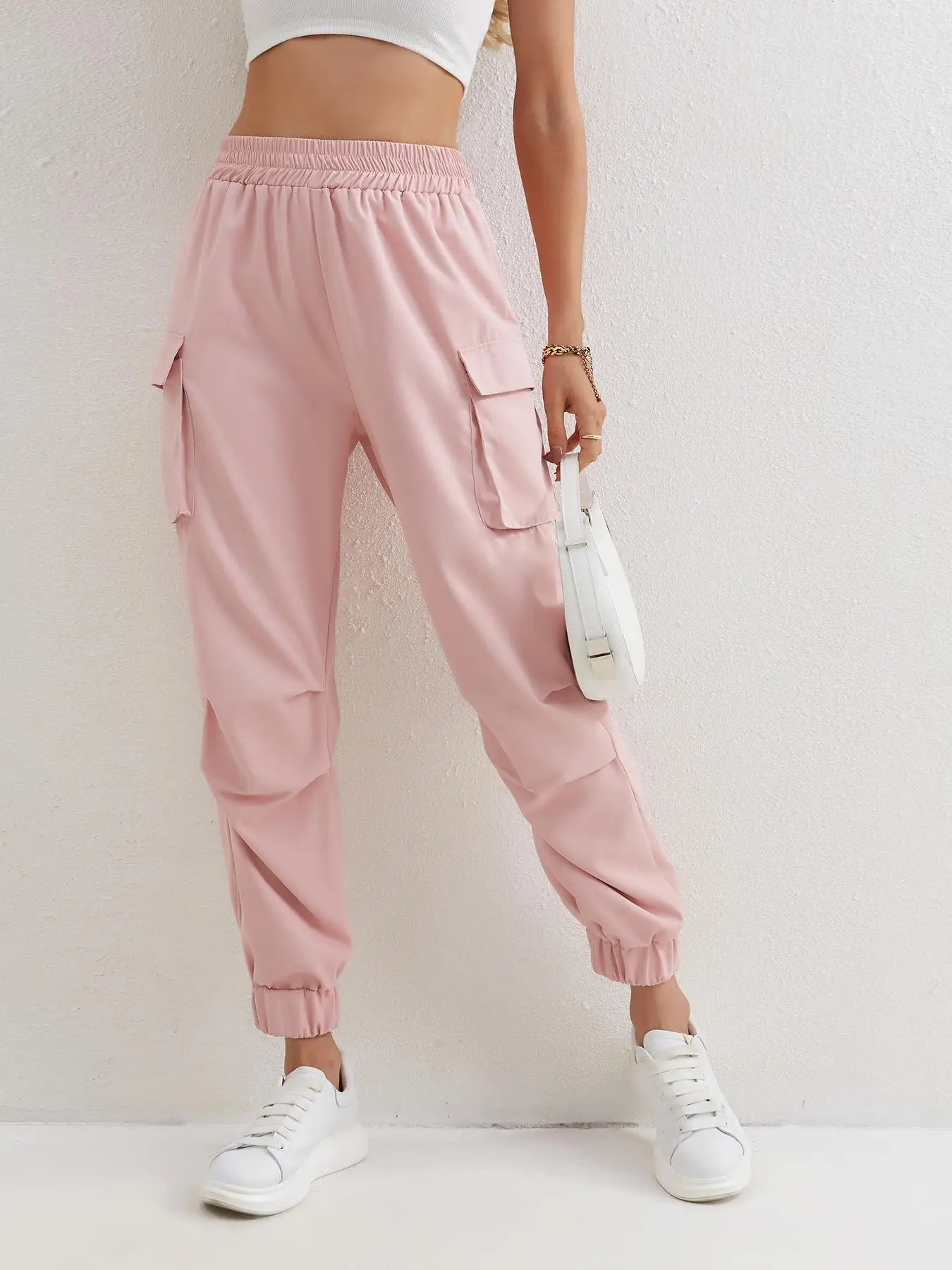 Women's Pocket High Waist Cargo Pants, Casual Elastic Waist Jogger Trousers, Comfort Cargo Pants Women, Casual Summer Bottoms