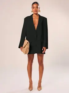 x Tata & Beatriz Tailored Oversized Blazer Dress Notched Lapel Single Breasted Elegant Professional Business Casual Vacation Fall Autumn Work Office Old Money Date Night Going Out Back To School Wedding Guest Suit Cute Black Party Valentines Day Spring Su