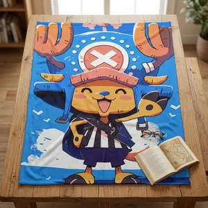 One Piece Tony Tony Chopper Flannel Blanket, Soft Warm Throw Blanket for Couch Bed, Autumn Winter Portable Anime Blanket
