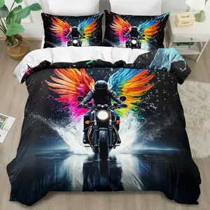 1 set of motorcycle-themed bedding - 2/3 pieces, color printed quilt cover and pillowcase, suitable for all seasons, machine washed for bedroom or guest room (excluding quilt pillow core)