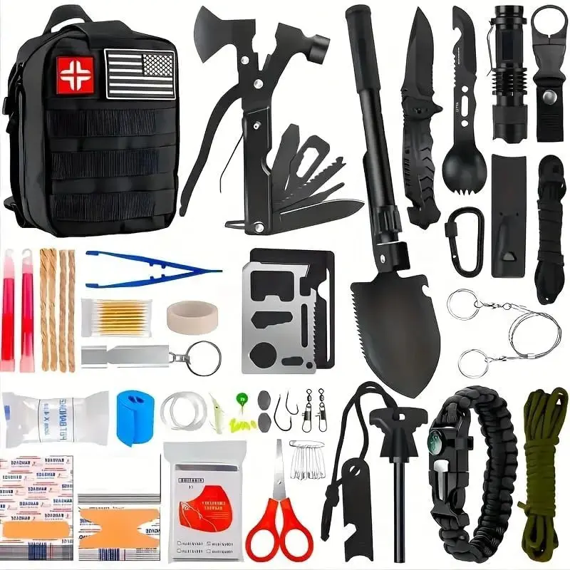 Survival Kits, Professional Survival Gear Equipment Tools with First Aid Supplies kit for SOS Emergency Hiking Hunting Disaster Camping Adventures, Father's Gift Earthquake Survival Kit
