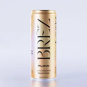 BRĒZ FLOW Social Tonic - Microdosed Mushrooms in a Can - Functional Beverage w/ Lion’s Mane, L-Theanine & Natural Ingredients - Sparkling Lemon Elderflower Drink (12oz) Vegan, Non-GMO, Gluten-Free