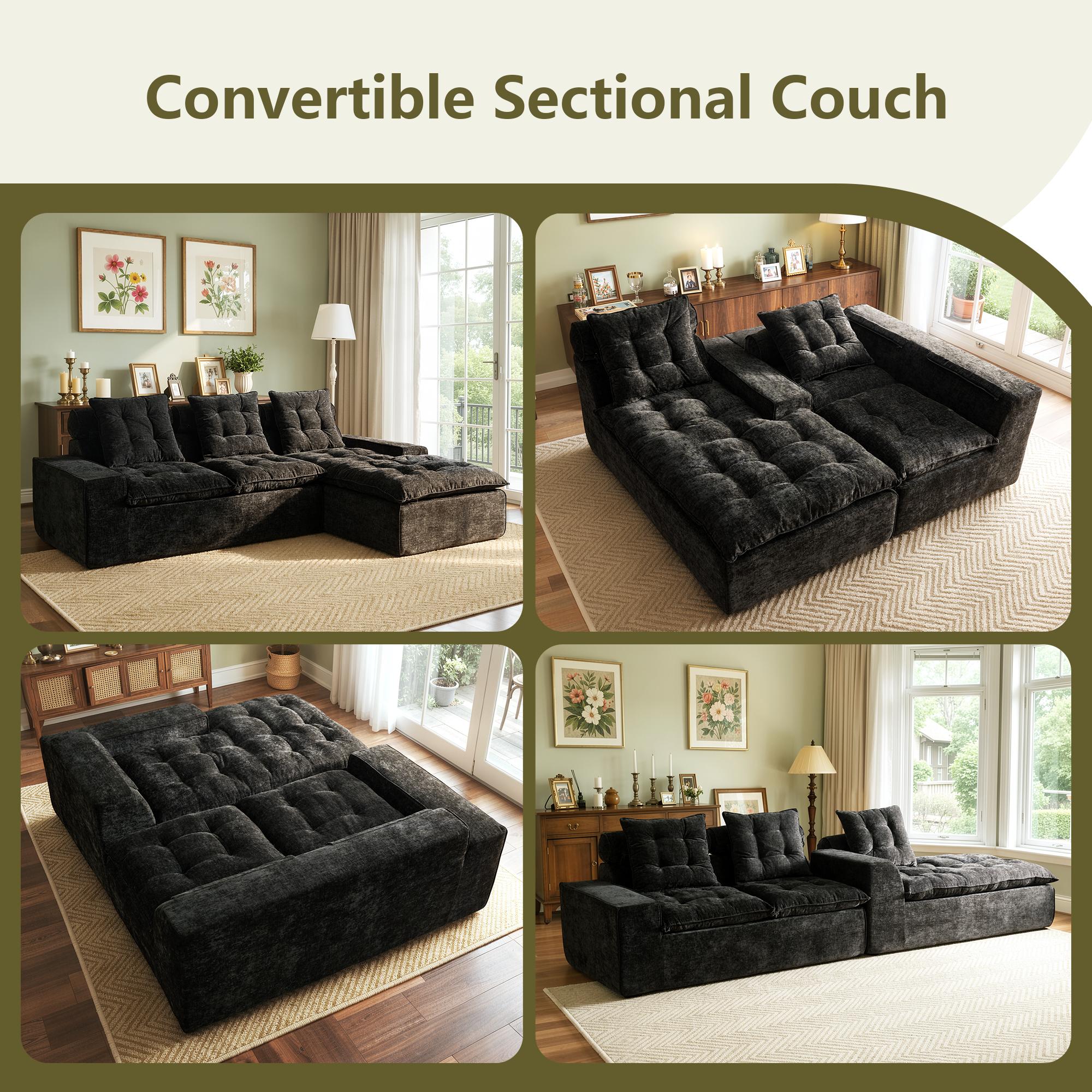 【Back To School】OVIOS 106" Modular Cloud Couch, Oversized Deep Seat Chenille Sectional Sofa with Chaise, Boneless No-Assembly L-Shaped Couch for Living Room, Apartment & Home Theater, Cream White 【Back To School】OVIOS 106" Modular Cloud Couch, Oversized Deep Seat Chenille Sectional Sofa with Chaise, Boneless No-Assembly L-Shaped Couch for Living Room, Apartment & Home Theater, Cream White