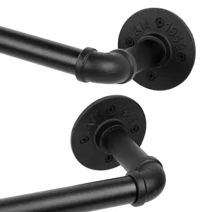 Curtain Rods for Windows 72-144 Inches - Heavy Duty Industrial 1-Inch - Wrap Around Black Design - Indoor/Outdoor Room Divider - Adjustable 30-144 Inches
