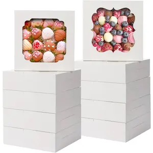 60pcs Cookie Boxes, Bakery Boxes with 2 Style Windows for Chocolate Strawberries, Pie, Pastry, Dessert, Cake