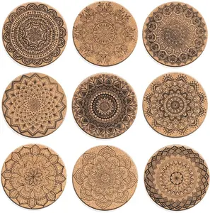 Soleebee Cork Coasters for Drinks, Reusable Cup Mat round Cork Coasters Set for Home, Office, Bar, Restaurant - 4 Inches (Pack of 9)