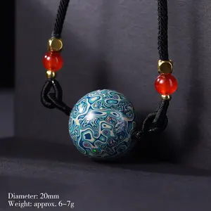 Chinese Traditional Intangible Cultural Heritage Handicraft Lacquer Blue and White Opal Necklace Pendant