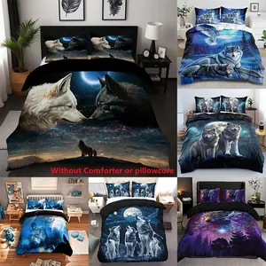 Wolf Print Bedding Set, Soft Bedding Sets, 3-Piece Includes Duvet Cover and Pillowcases, High-Definition Seasonal Prints, Home and Dorm Use, Easy Care, Durable
