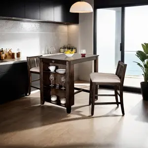 3-pieces Solid Wood Dining Set of Counter Height Dark Cherry Dining Table with 2 Matching Chairs Set affordable dining table