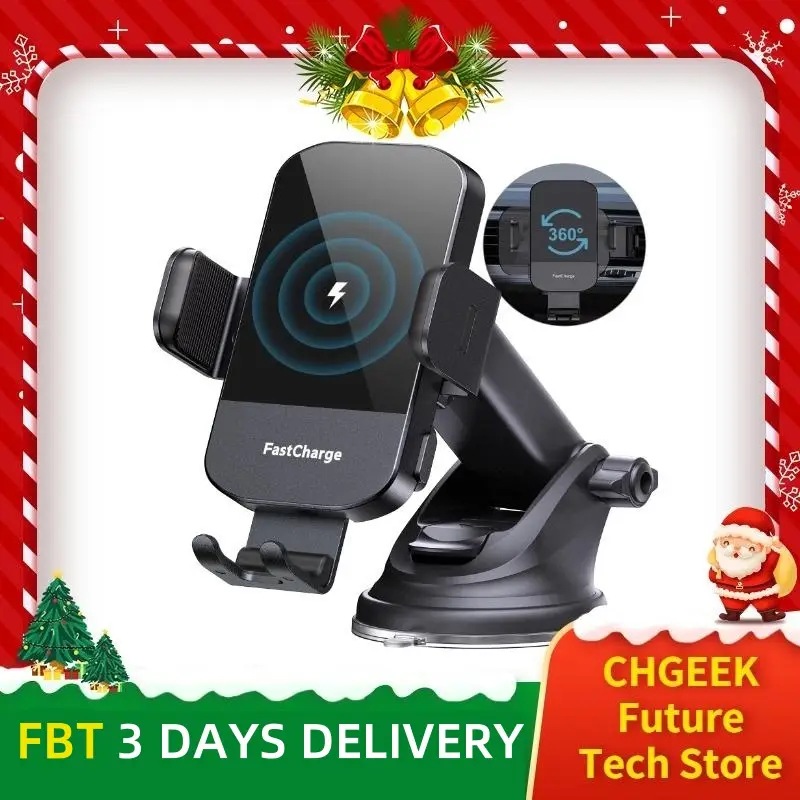 Wireless Car Charger, CHGeek 15W Auto-Clamping Car Mount for Cellphone Charging, Mobile Phone Holder, Smartphone Mount, Tablet Mount, Adjustable Car C