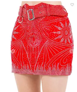 PATTERNED RHINESTON MINI SKIRTS