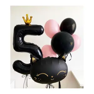 Majestic Black Cat Balloon Set with Crown - Perfect for Chic Birthday Parties