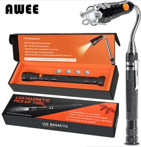 AWEE Extendable Magnetic Flashlight with Telescoping Magnet Pickup Tool- Cool Gadget Valentines Day Gifts for Him, Men, Teen Boys, Husband, Dad, Father, Mechanic, Women, Black