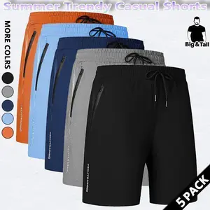 5-Pack Men's Quick Dry Tech Training Shorts | Big & Tall Summer Casual with Zipper Pockets 5-Pack Men's Quick Dry Tech Training Shorts | Big & Tall Summer Casual with Zipper Pockets