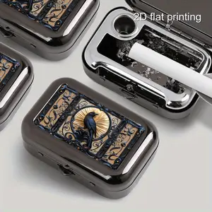 1pc Gothic Crow Pattern Portable Metal Ashtray, Rectangle Pocket-Sized Cigarette Ash Container for Outdoor and Car Use, Fashionable Multi-Functional Ash Box for Women