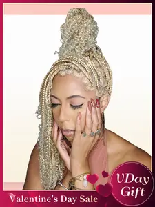 20'' 360° HD Full Lace Short Braided Wigs for Women, Knotless Boho Braided Wigs with Baby Hair, Medium Length, Premium Synthetic, Blonde, Synthetic Curly Wigs