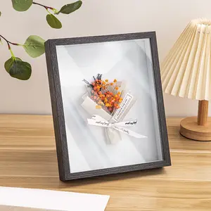 Wooden Hollow Box Frame, Picture Frames Small Wooden Shadow Box Frame for Wall or Tabletop Display, Display Case for Coins, Pins, Photo, Dried Flowers