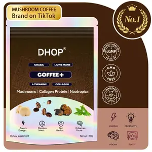 DHOP Functional Mushroom Coffee USDA Organic with 6 Adaptogenic Mushrooms MCT Oil USA Grown Instant for Energy Focus Digestion Immunity 30 Servings